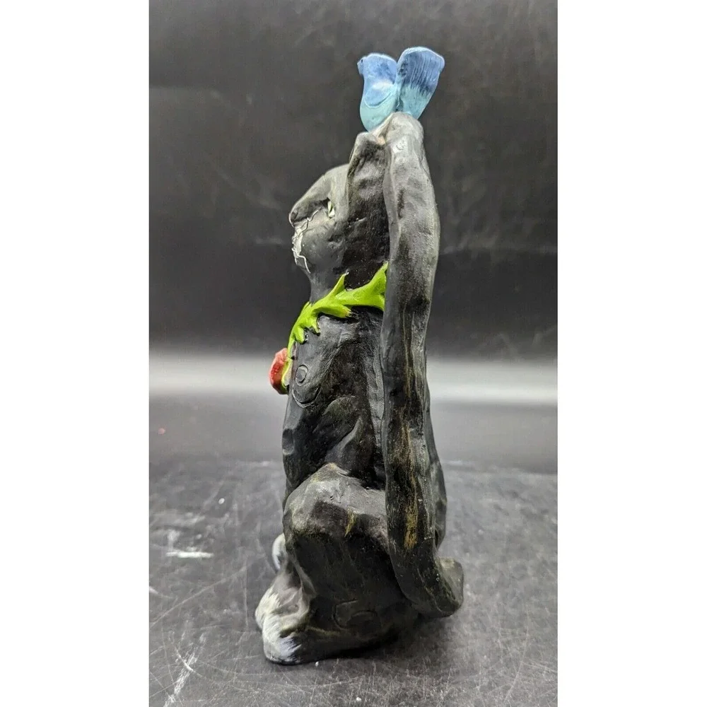 Contemporary Resin Black Cat Figurine Bluebird Nest Flower 9
